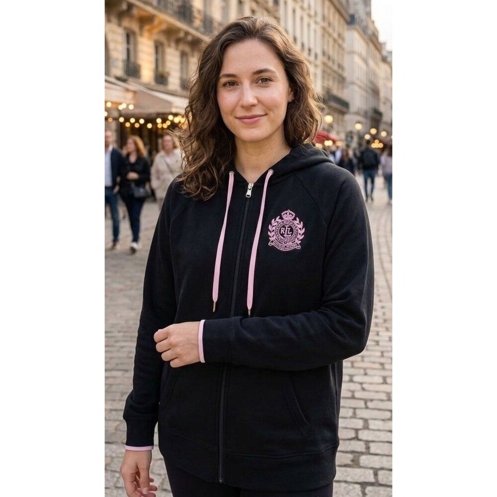 Lauren Ralph Lauren Pink Label Rare Women’s Black Hooded Jacket Size XL
